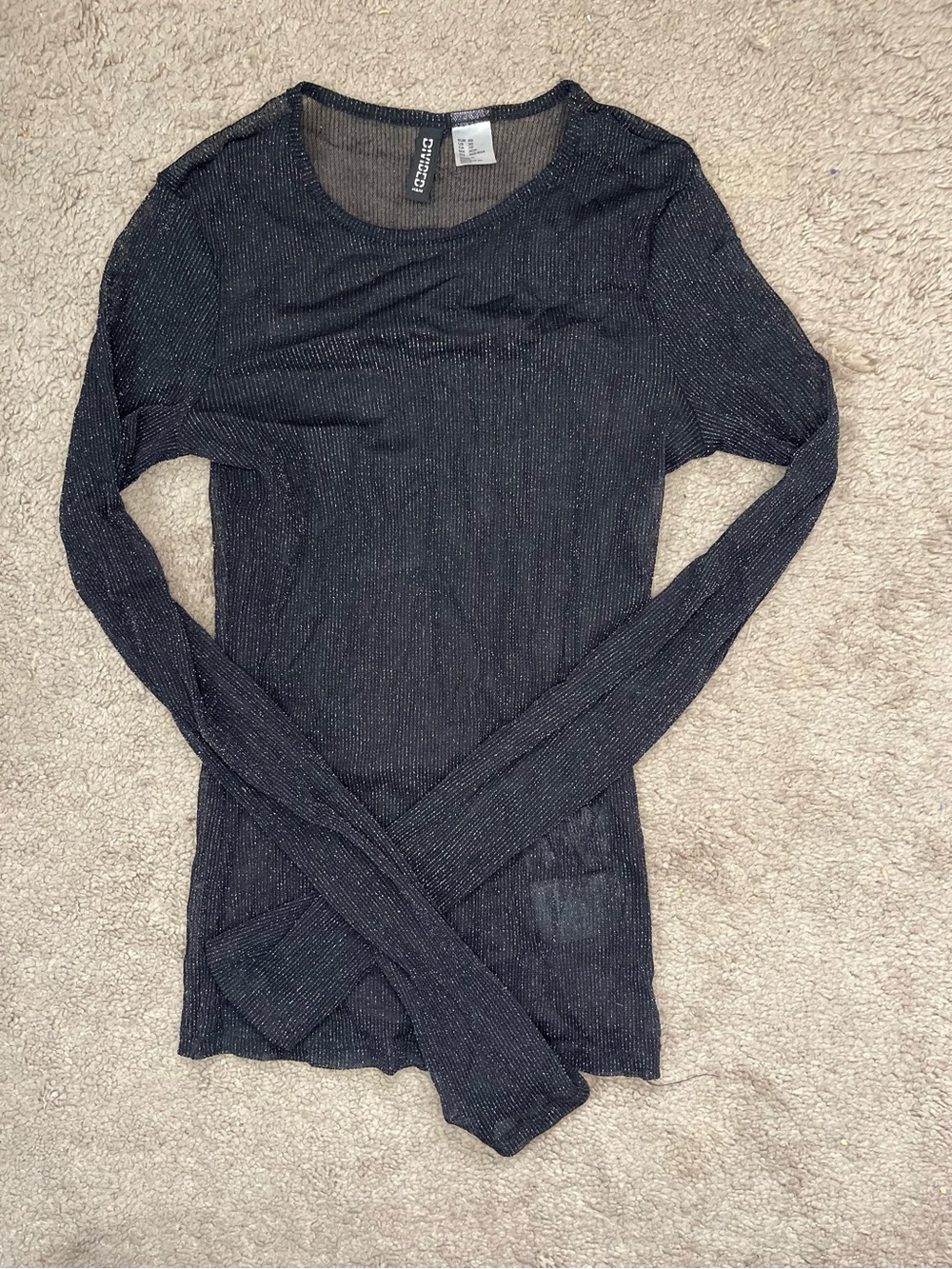 Long Sleeve Metallic Black Top